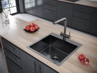 Мойка кухонная Paulmark Kroner PM215951-GM воронёная сталь